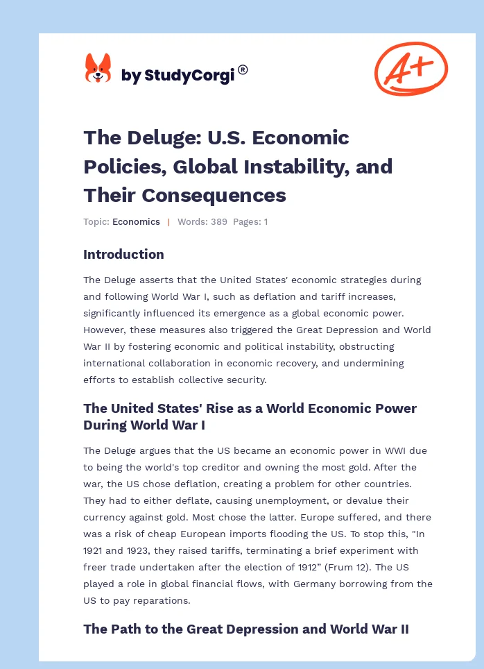 The Deluge: U.S. Economic Policies, Global Instability, and Their Consequences. Page 1