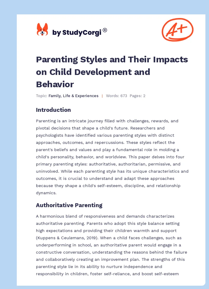 Parenting Styles and Their Impacts on Child Development and Behavior. Page 1