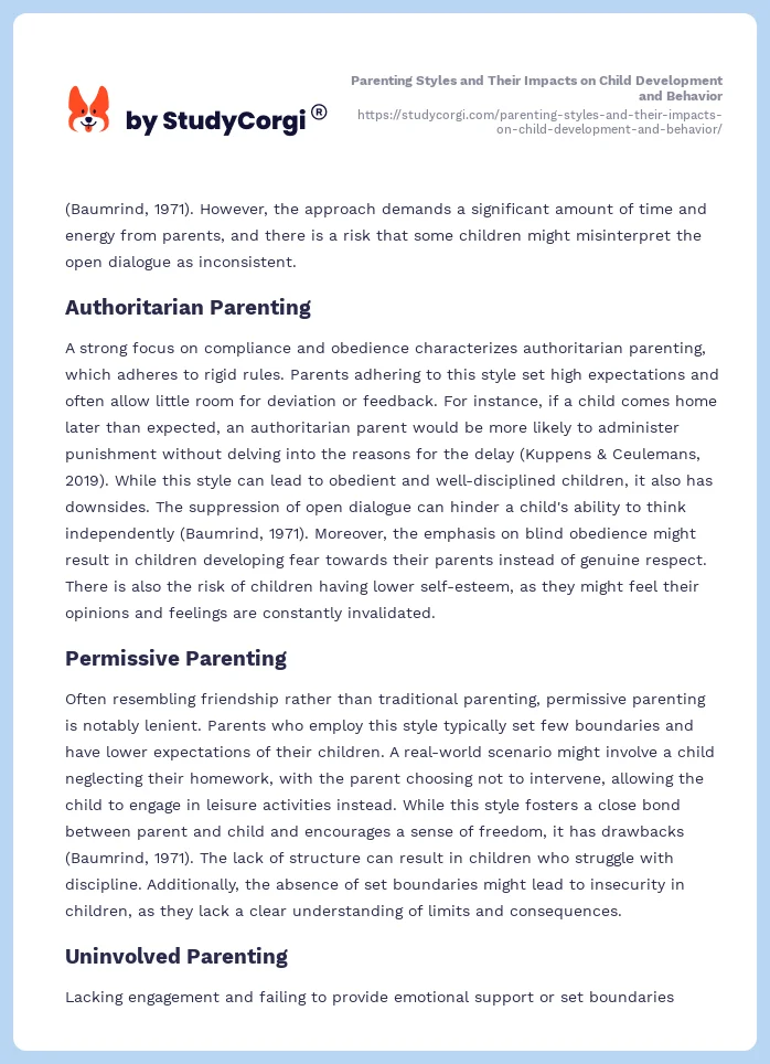 Parenting Styles and Their Impacts on Child Development and Behavior. Page 2