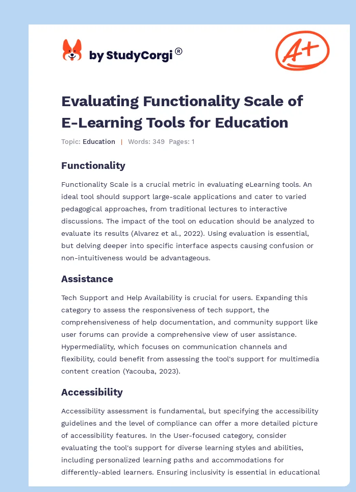 Evaluating Functionality Scale of E-Learning Tools for Education. Page 1