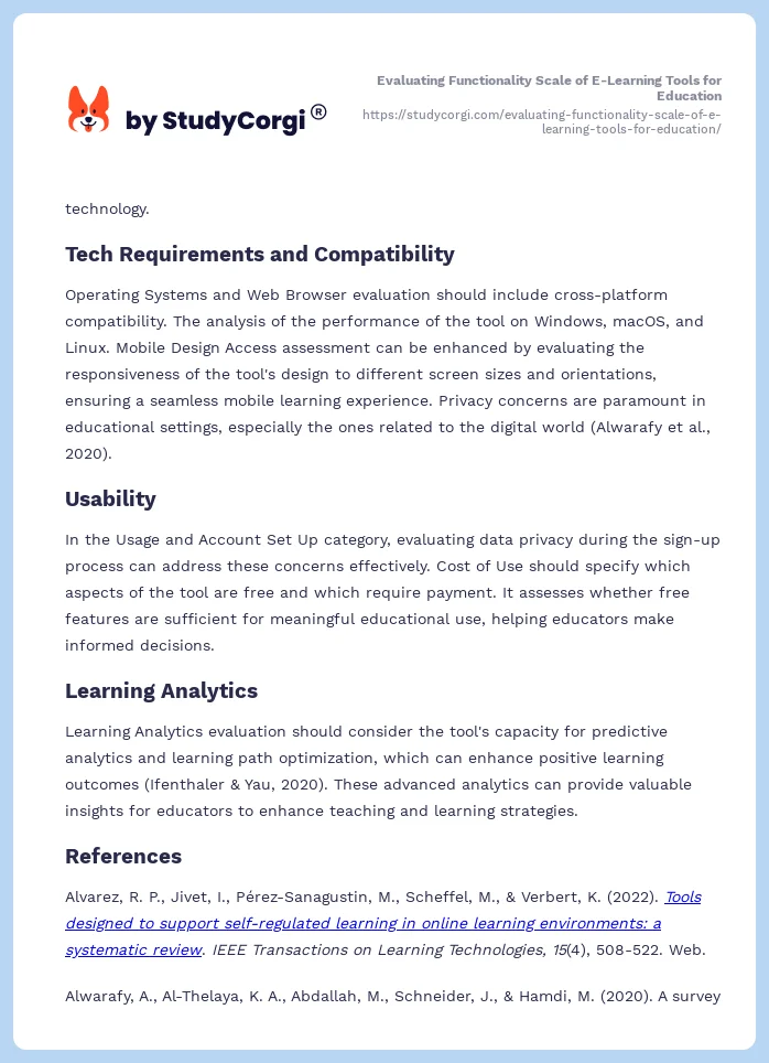 Evaluating Functionality Scale of E-Learning Tools for Education. Page 2