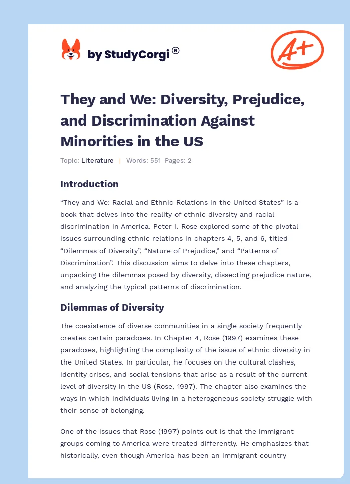 They and We: Diversity, Prejudice, and Discrimination Against Minorities in the US. Page 1