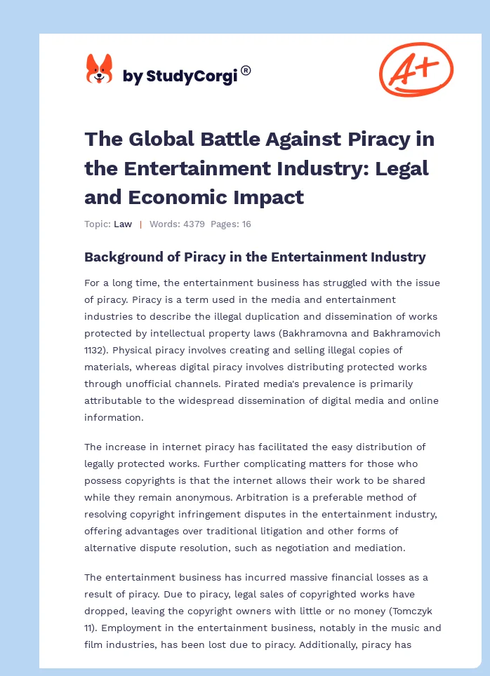 The Global Battle Against Piracy in the Entertainment Industry: Legal and Economic Impact. Page 1