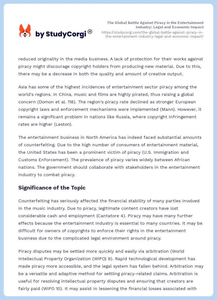 The Global Battle Against Piracy in the Entertainment Industry: Legal and Economic Impact. Page 2