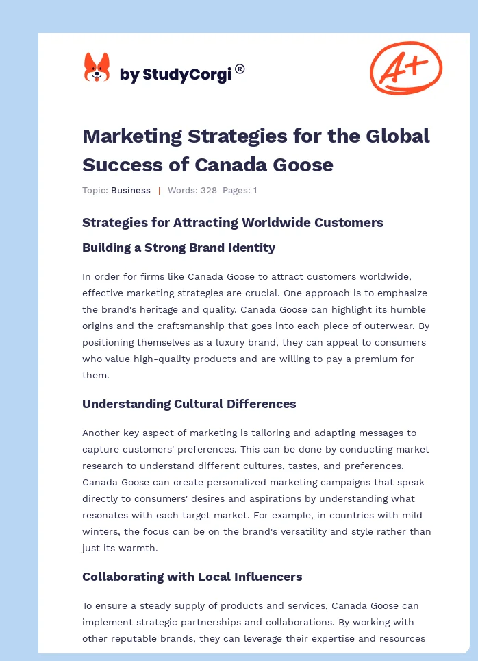 Marketing Strategies for the Global Success of Canada Goose. Page 1