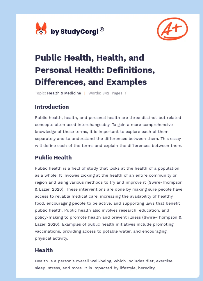 Public Health, Health, and Personal Health: Definitions, Differences, and Examples. Page 1