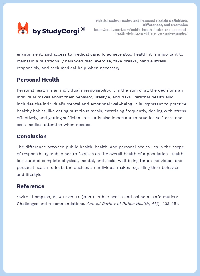 Public Health, Health, and Personal Health: Definitions, Differences, and Examples. Page 2