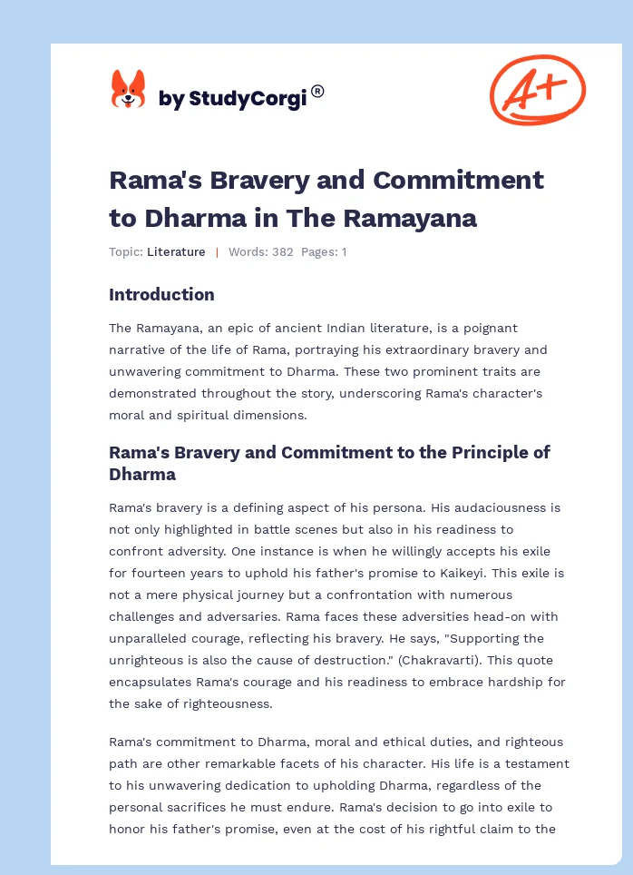 Rama's Bravery and Commitment to Dharma in The Ramayana. Page 1