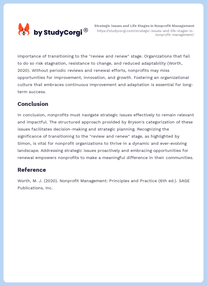 Strategic Issues and Life Stages in Nonprofit Management. Page 2