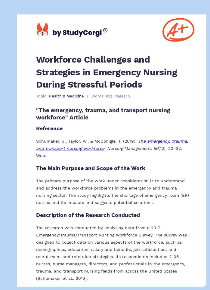 Workforce Challenges and Strategies in Emergency Nursing During Stressful Periods. Page 1