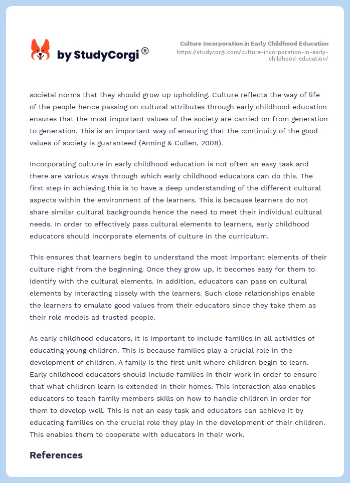 Culture Incorporation in Early Childhood Education. Page 2