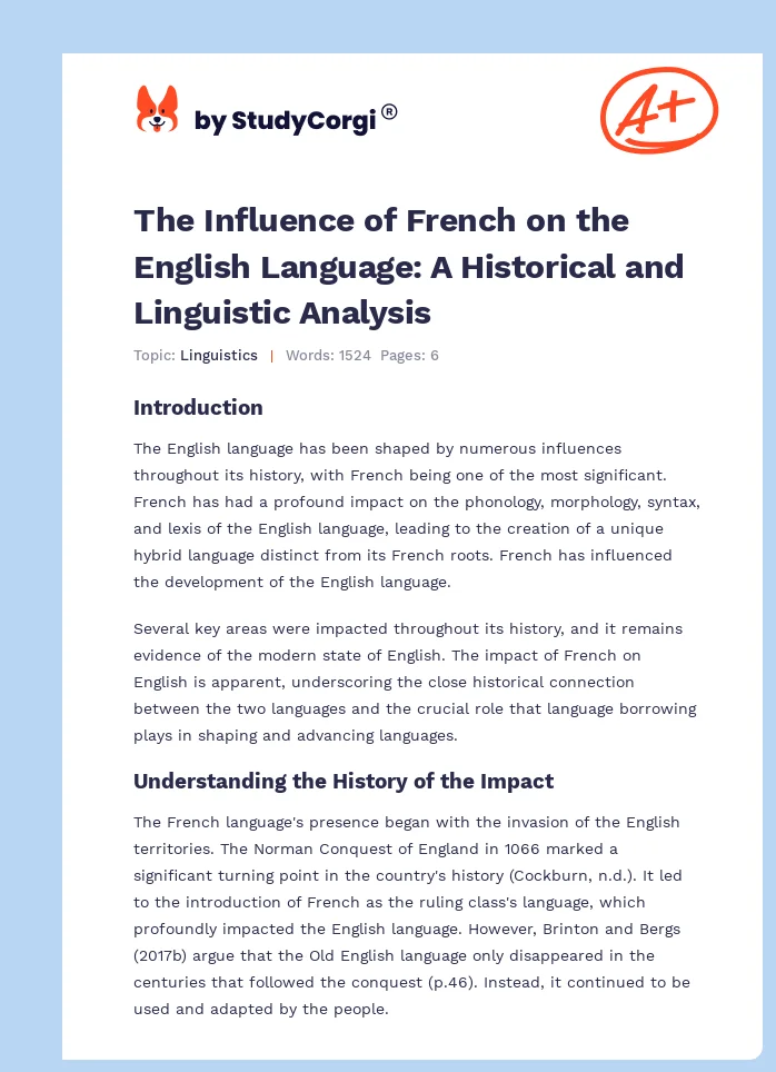 The Influence of French on the English Language: A Historical and Linguistic Analysis. Page 1