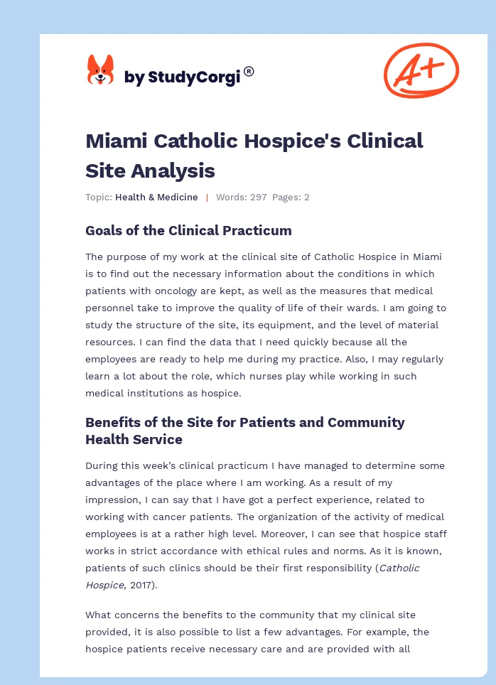 Miami Catholic Hospice's Clinical Site Analysis. Page 1