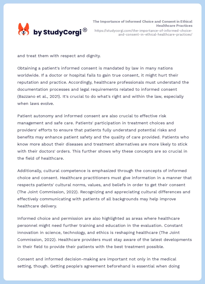 The Importance of Informed Choice and Consent in Ethical Healthcare Practices. Page 2