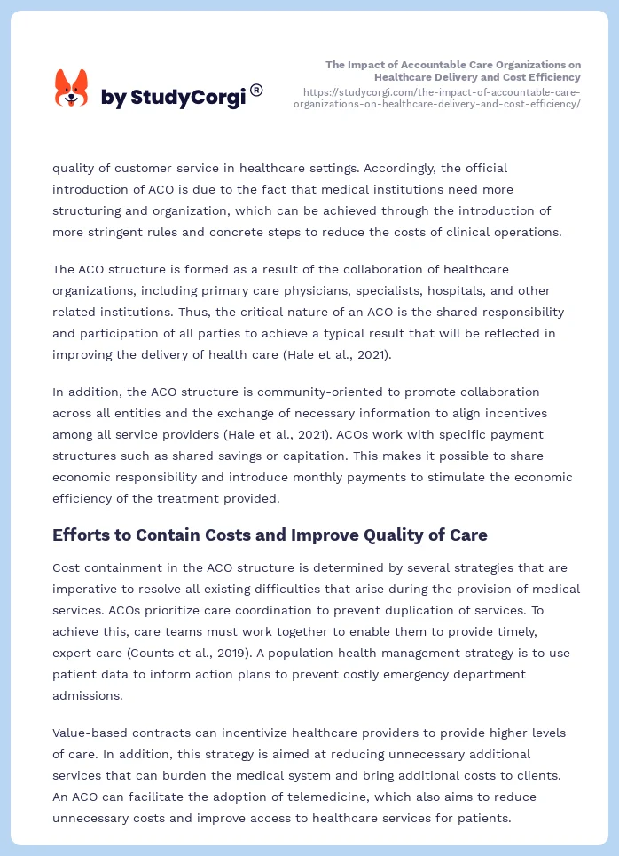 The Impact of Accountable Care Organizations on Healthcare Delivery and Cost Efficiency. Page 2