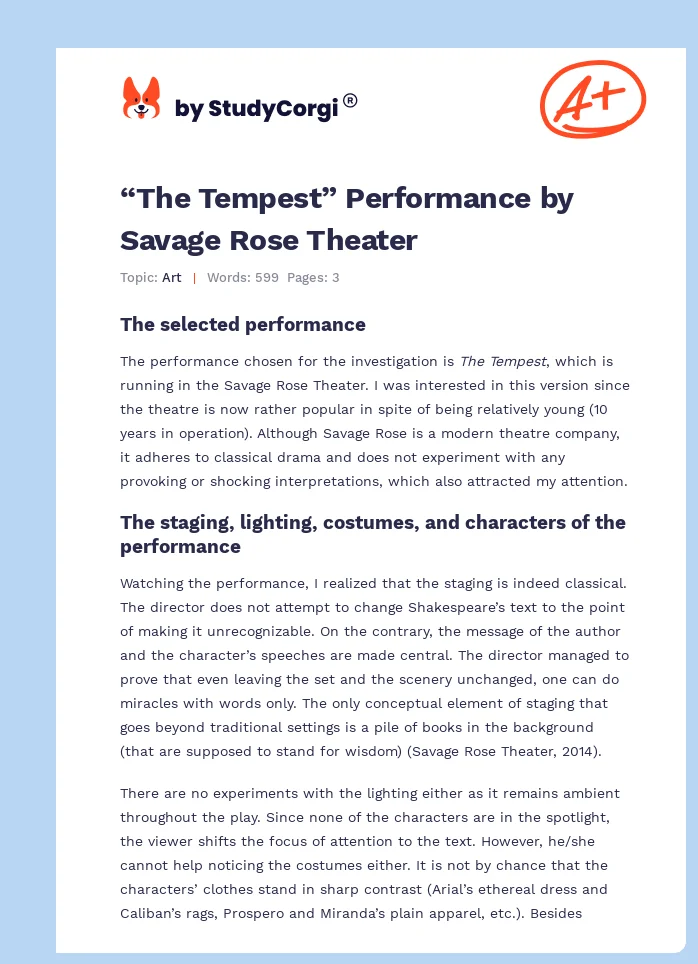 “The Tempest” Performance by Savage Rose Theater. Page 1