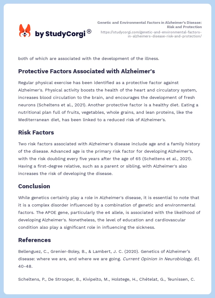 Genetic and Environmental Factors in Alzheimer’s Disease: Risk and Protection. Page 2