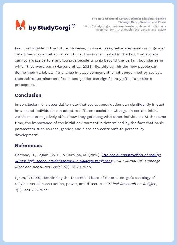 The Role of Social Construction in Shaping Identity Through Race, Gender, and Class. Page 2