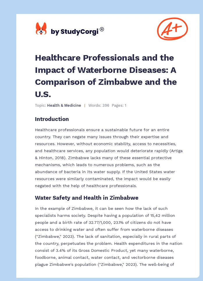 Healthcare Professionals and the Impact of Waterborne Diseases: A Comparison of Zimbabwe and the U.S.. Page 1