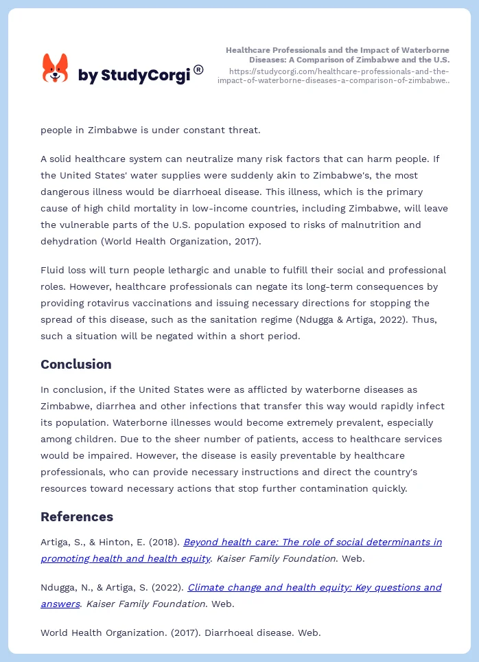 Healthcare Professionals and the Impact of Waterborne Diseases: A Comparison of Zimbabwe and the U.S.. Page 2