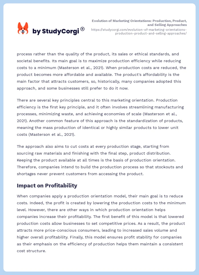 Evolution of Marketing Orientations: Production, Product, and Selling Approaches. Page 2