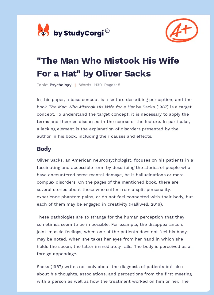 "The Man Who Mistook His Wife For a Hat" by Oliver Sacks. Page 1