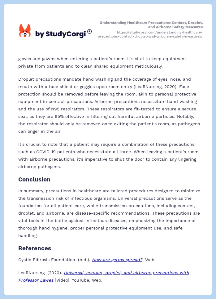 Understanding Healthcare Precautions: Contact, Droplet, and Airborne Safety Measures. Page 2