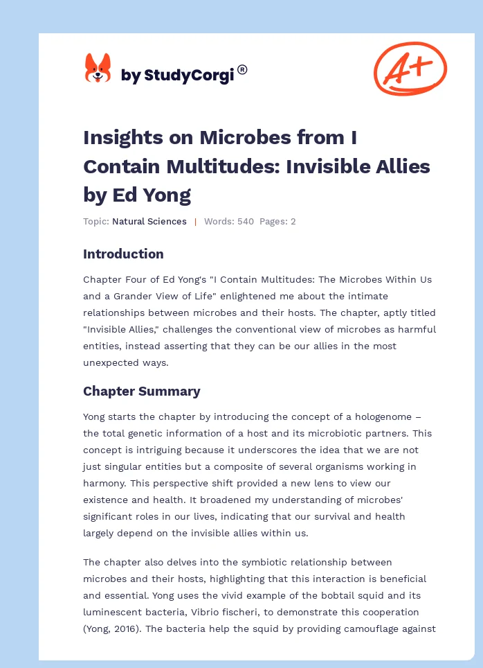 Insights on Microbes from I Contain Multitudes: Invisible Allies by Ed Yong. Page 1