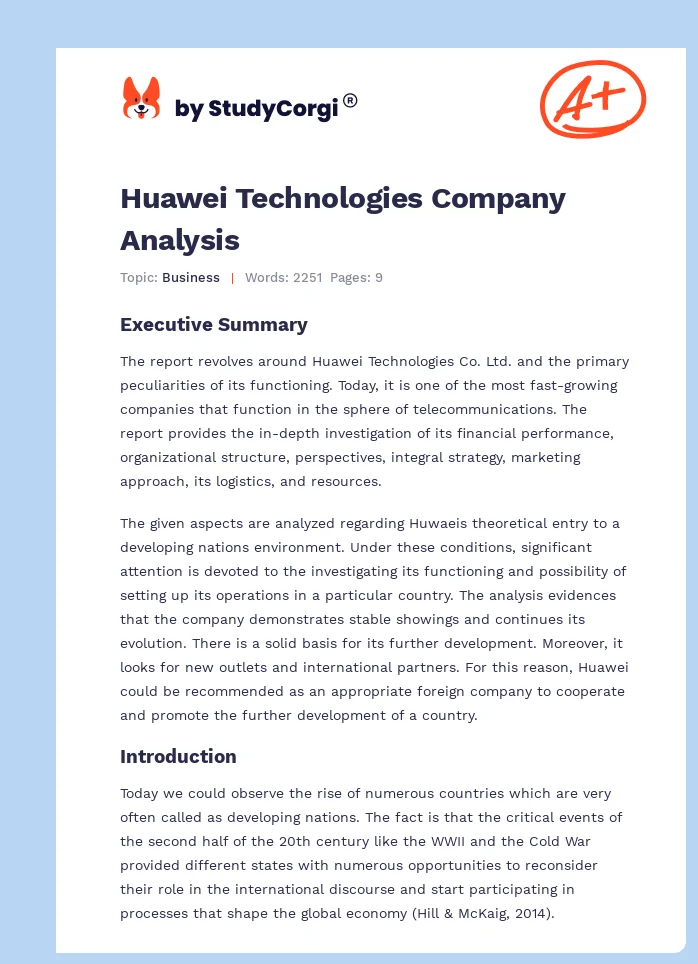 Huawei Technologies Company Analysis. Page 1