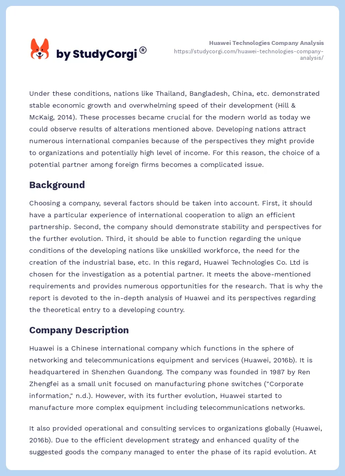 Huawei Technologies Company Analysis. Page 2