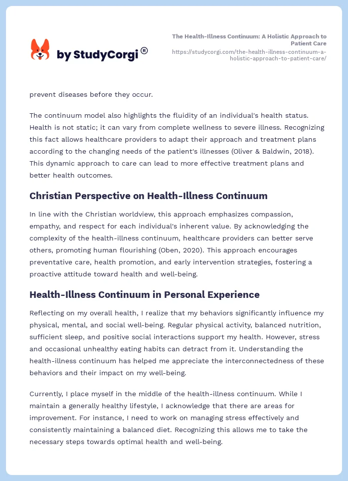 The Health-Illness Continuum: A Holistic Approach to Patient Care. Page 2