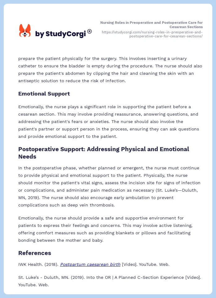 Nursing Roles in Preoperative and Postoperative Care for Cesarean Sections. Page 2