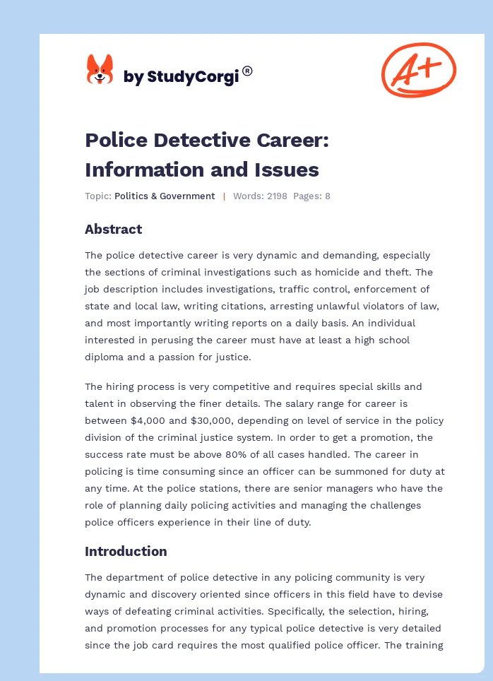 Police Detective Career: Information and Issues. Page 1