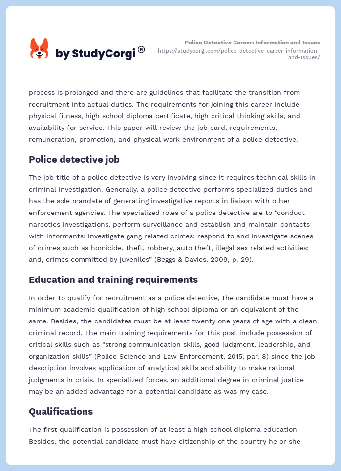 Police Detective Career: Information and Issues. Page 2