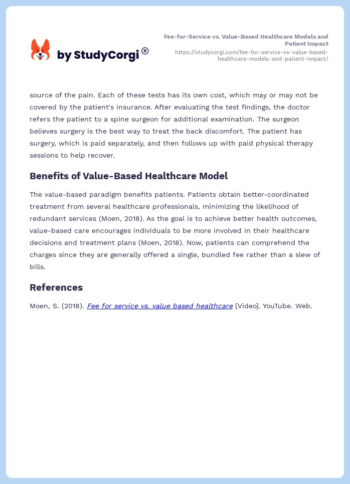 Fee-for-Service vs. Value-Based Healthcare Models and Patient Impact. Page 2