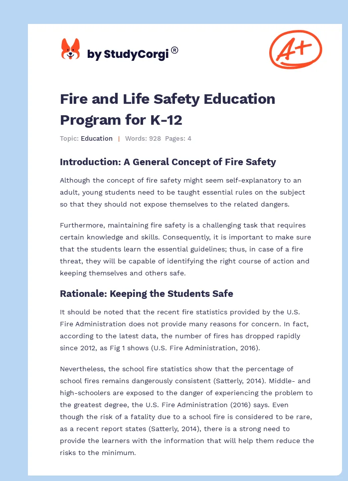 Fire and Life Safety Education Program for K-12. Page 1
