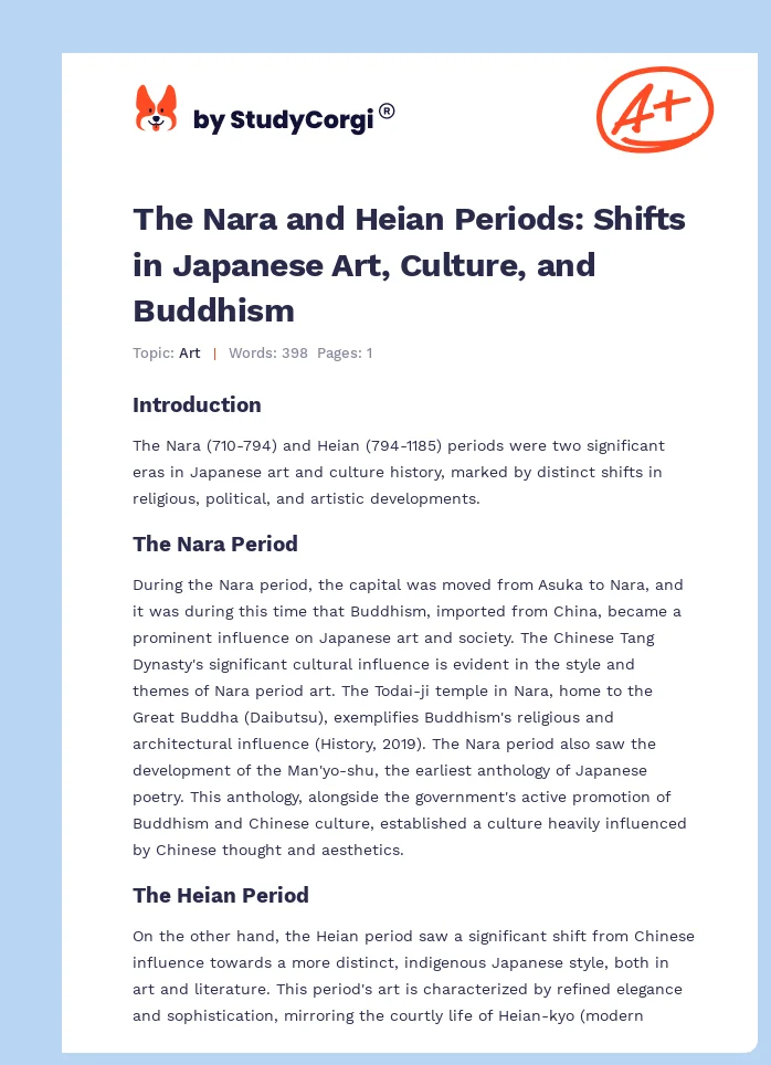 The Nara and Heian Periods: Shifts in Japanese Art, Culture, and Buddhism. Page 1