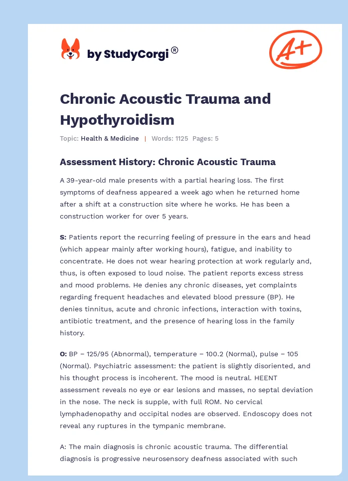 Chronic Acoustic Trauma and Hypothyroidism. Page 1