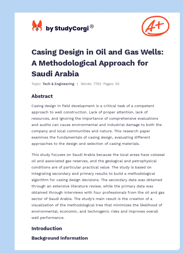 Casing Design in Oil and Gas Wells: A Methodological Approach for Saudi Arabia. Page 1
