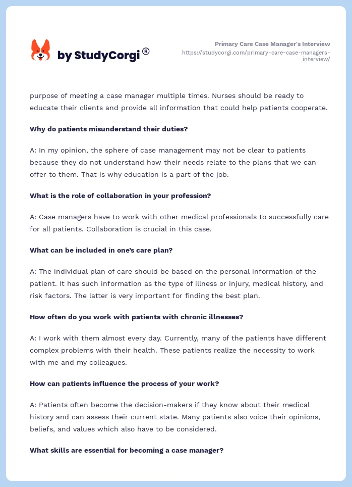 Primary Care Case Manager's Interview. Page 2