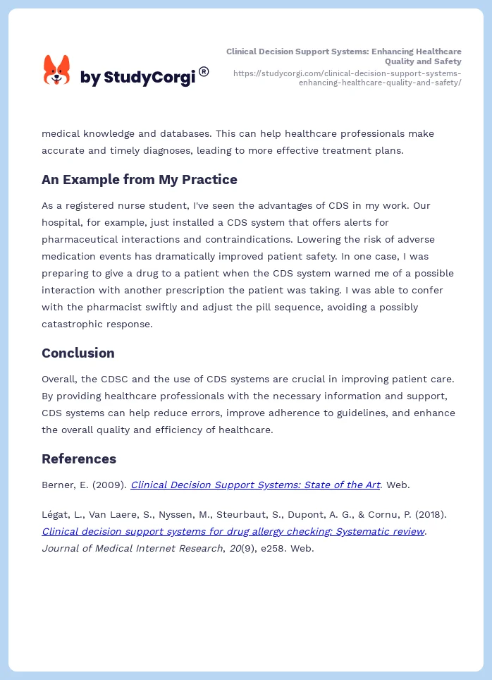 Clinical Decision Support Systems: Enhancing Healthcare Quality and Safety. Page 2