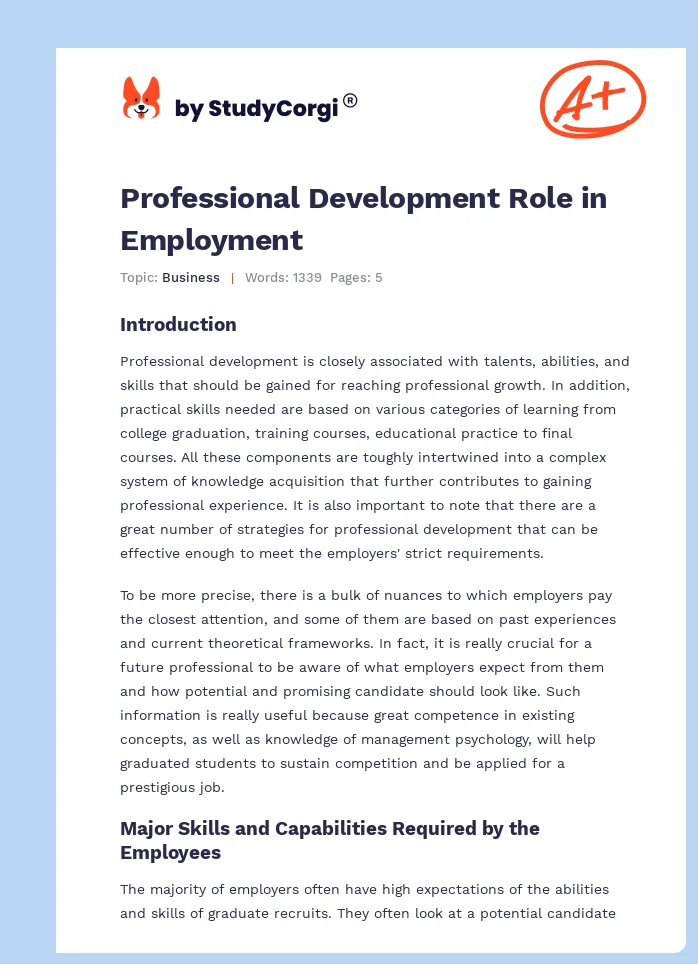 Professional Development Role in Employment. Page 1