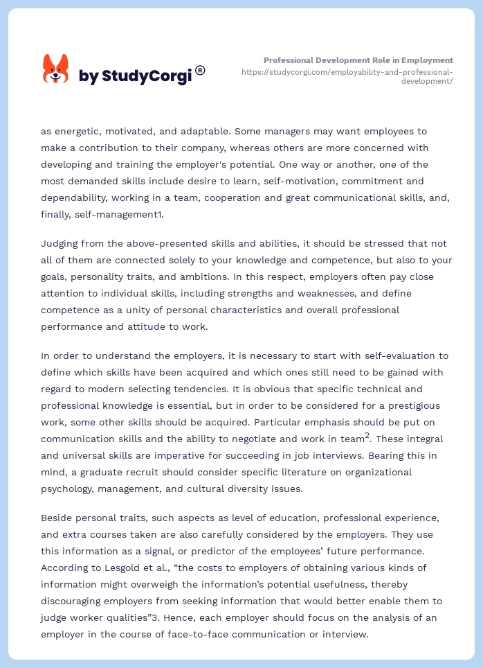 Professional Development Role in Employment. Page 2