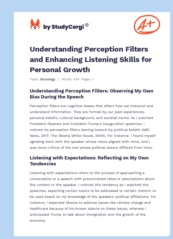 Understanding Perception Filters and Enhancing Listening Skills for Personal Growth. Page 1