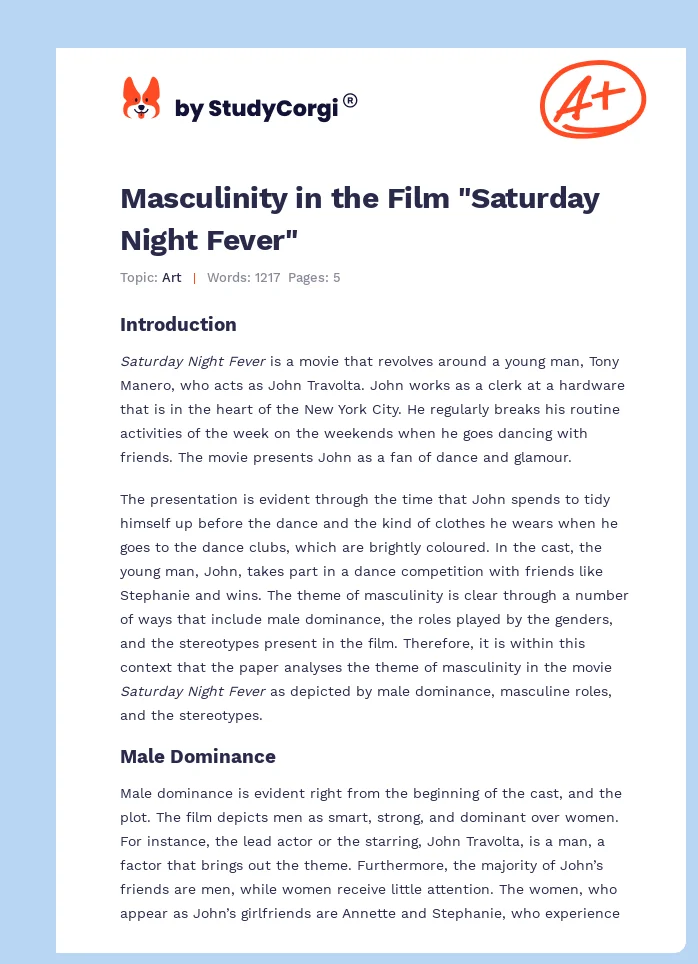 Masculinity in the Film "Saturday Night Fever". Page 1
