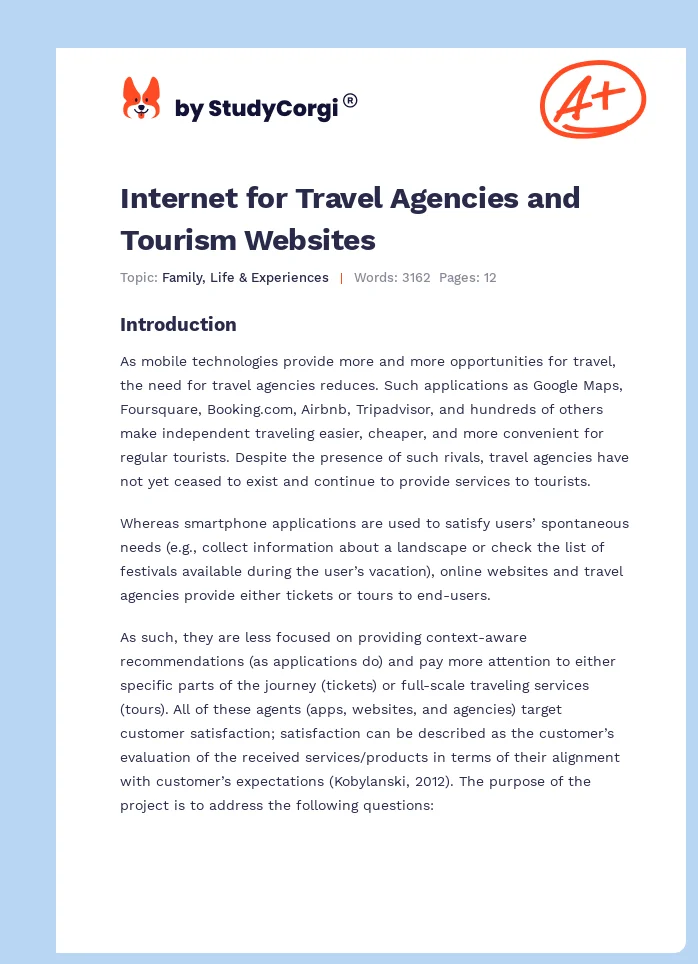 Internet for Travel Agencies and Tourism Websites. Page 1
