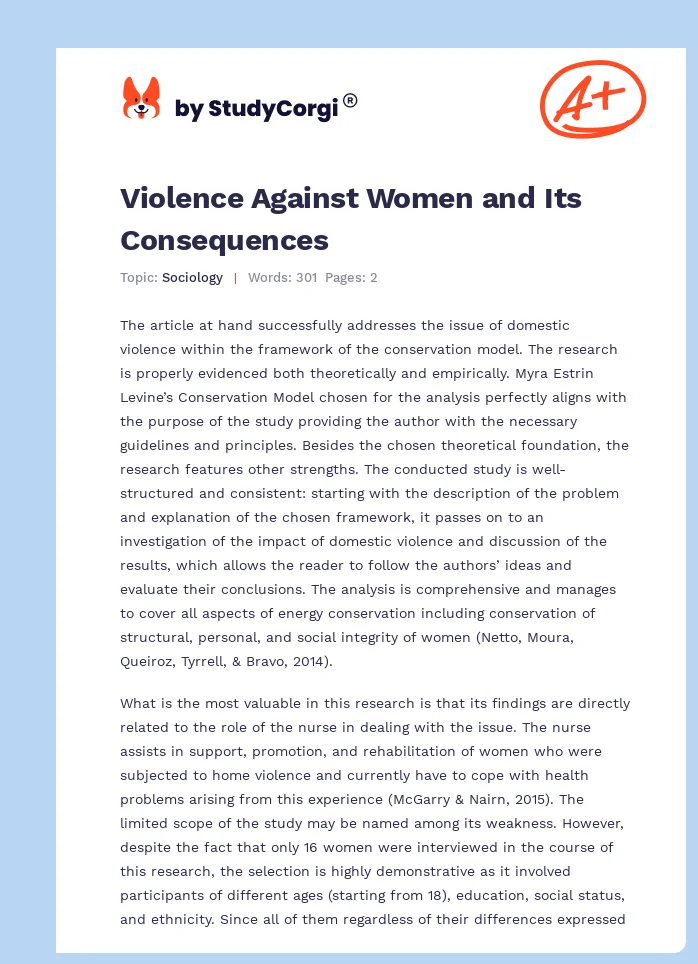 Violence Against Women and Its Consequences. Page 1