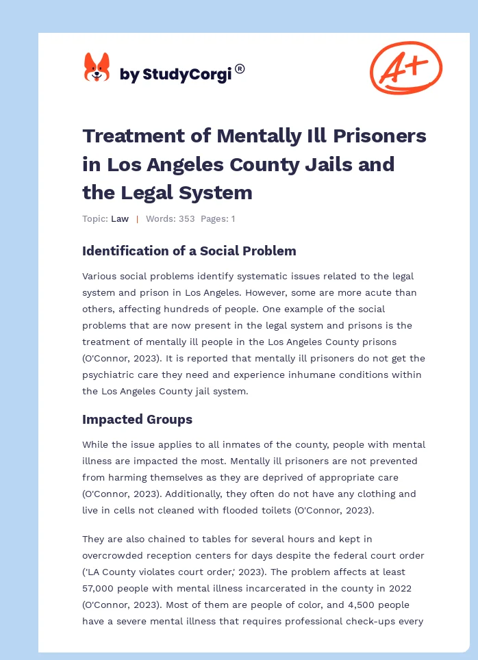Treatment of Mentally Ill Prisoners in Los Angeles County Jails and the Legal System. Page 1