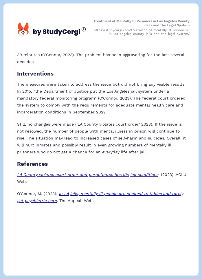 Treatment of Mentally Ill Prisoners in Los Angeles County Jails and the Legal System. Page 2