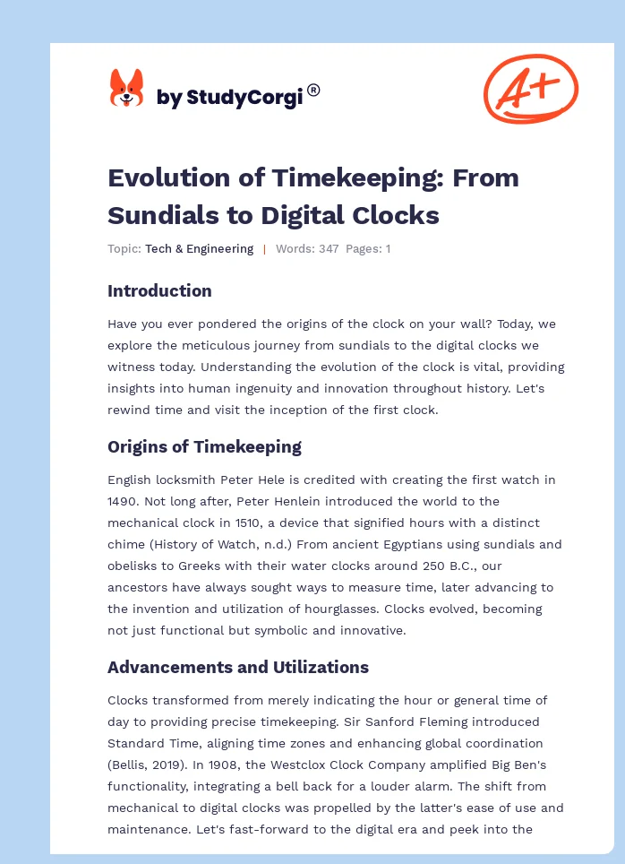Evolution of Timekeeping: From Sundials to Digital Clocks. Page 1